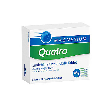Assos Magnesium Quatro 250mg Magnezyum Takviye Edici Gıda 32 Emilebilir Çiğnenebilir Tablet - Assos