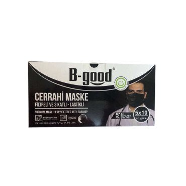 B-Good Lastikli Filtreli ve 3 Katlı Cerrahi Maske Siyah 50 Adet - B-Good