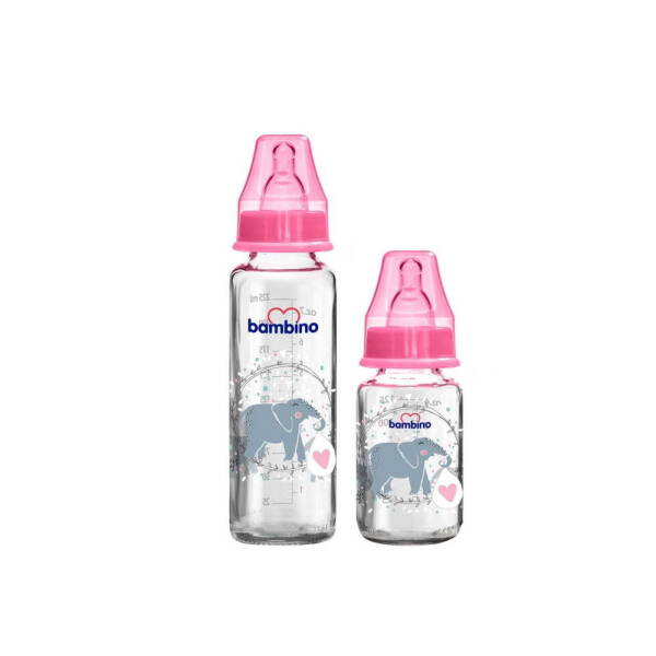 Bambino 2'li Biberon Seti Yavaş Akış - Pembe - Fil Desenli - 1
