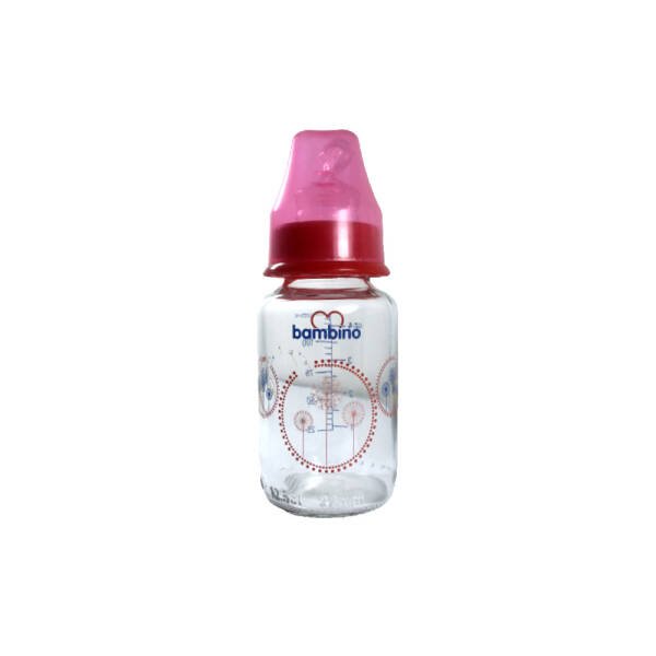 Bambino Cam Biberon 125ml 0+ Ay - Kırmızı - Çiçek - 1
