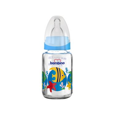 Bambino Cam Biberon 125ml 0+ Ay - Mavi - Balık Desenli - Bambino