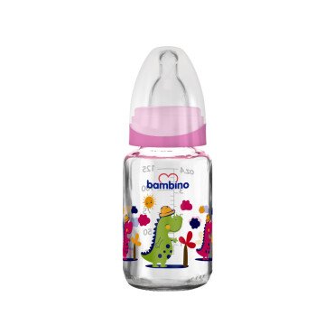 Bambino Cam Biberon 125ml 0+ Ay - Pembe - Dinazor Desenli - Bambino