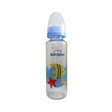 Bambino Cam Biberon 225ml 0+ Ay - Mavi - Balık Desenli - Bambino