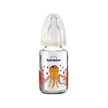 Bambino Cam Biberon Yavaş Akış 125ml 0+ Ay - Pembe - Dinazor Desenli - Bambino