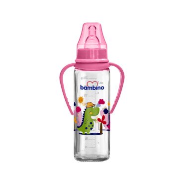 Bambino Kiraz Uçlu Kulplu Cam Biberon 225ml 0+ Ay Pembe - Bambino