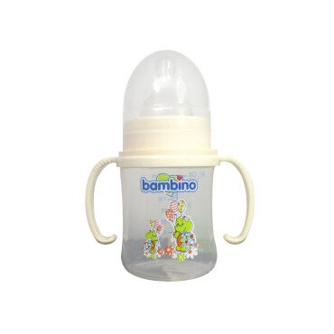 Bambino Kulplu PP Biberon 0 Ay Yavaş Akış 150ml 0+ Ay - Krem - Kaplumbağa - Bambino