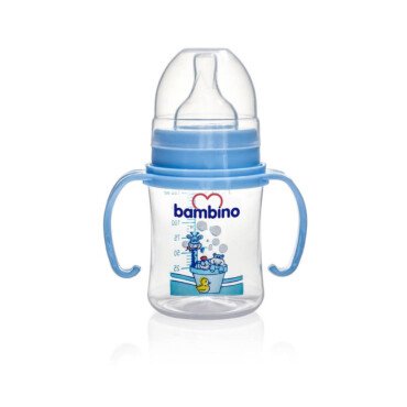 Bambino Kulplu PP Biberon 0 Ay Yavaş Akış 150ml 0+ Ay - Mavi - Hayvanlar - Bambino
