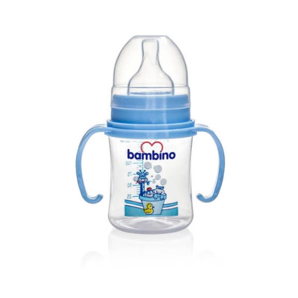 Bambino Kulplu PP Biberon 0 Ay Yavaş Akış 150ml 0+ Ay - Mavi - Hayvanlar - 1