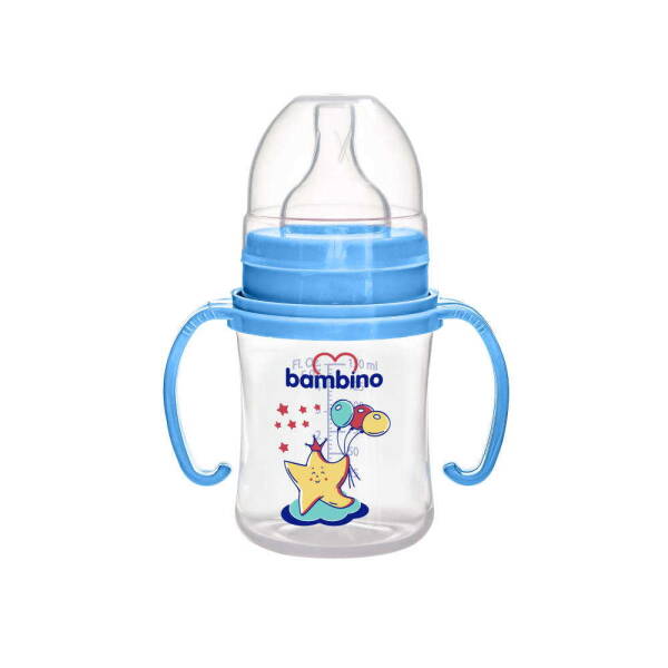 Bambino Kulplu PP Biberon 0 Ay Yavaş Akış 150ml 0+ Ay - Mavi - Yıldız - 1