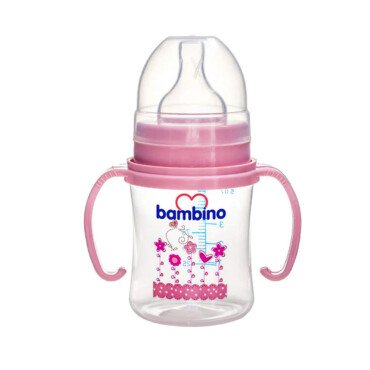Bambino Kulplu PP Biberon 0 Ay Yavaş Akış 150ml 0+ Ay - Pembe - Çiçek - Bambino