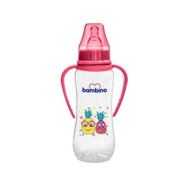 Bambino Natural PP Kulplu Biberon 250ml 0+ Ay - Kırmızı -Ananas - Bambino