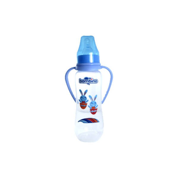 Bambino Natural PP Kulplu Biberon 250ml 0+ Ay - Mavi Tavşanlı - 1