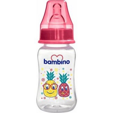 Bambino Oval Kavramalı PP Biberon 150ml - Kırmızı Ananas - Bambino