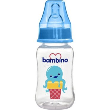 Bambino Oval Kavramalı PP Biberon 150ml - Mavi - Ahtapot - Bambino