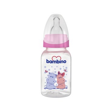 Bambino Oval Kavramalı PP Biberon 150ml - Pembe - Hipopotam - Bambino