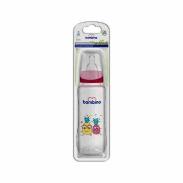 Bambino Oval Kavramalı PP Biberon 250ml 0+ Ay - Kırmızı - Ananas - Bambino