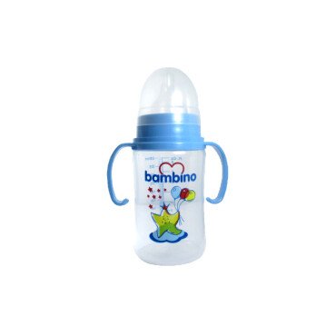 Bambino PP Kulplu Biberon 250ml 0+Ay - Mavi - Yıldız Desenli - Bambino