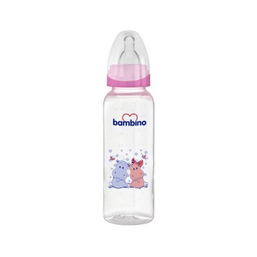 Bambino Standart PP Biberon 250ml 0+ Ay - Pembe - Hipopatam - Bambino