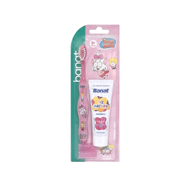 Banat Kral Şakir 5+ Yaş Pembe Yumuşak Diş Fırçası + Diş Macunu 25ml Set - 1