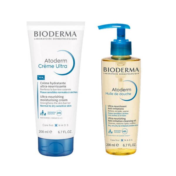 Bioderma Atoderm Ultra Nemlendirici Krem 200 ml + Nemlendirici ve Besleyici Duş Yağı 200 ml Set - 1
