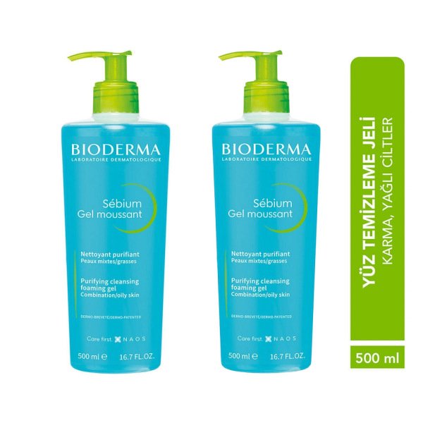 Bioderma Sebium Foaming Gel Yüz Temizleme Jeli 500 ml İkiz Set - 2