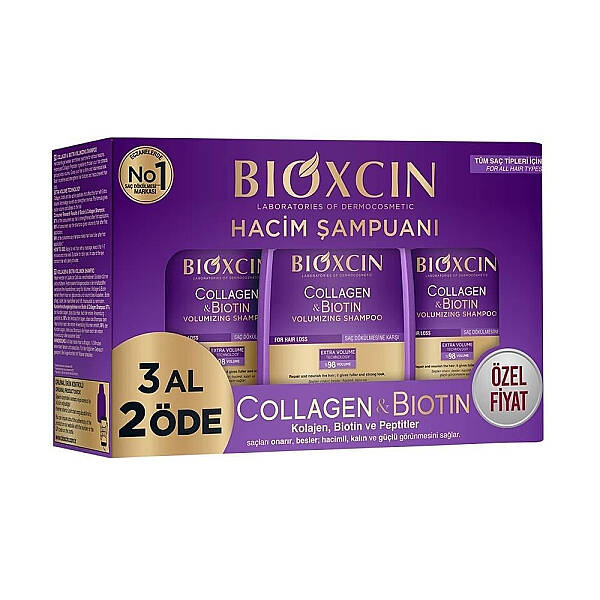 Bioxcin Collagen & Biotin Hacim Şampuanı 3 Al 2 Öde 3x300 ml - 1