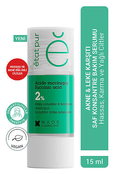 Etat Pur Pure Active Süksinik Asit %2 Hassas Ciltler için Akne ve Leke Karşıtı Konsantre Bakım Serumu 15 ml - 2