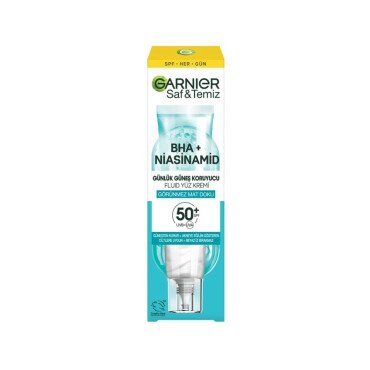 Garnier Saf ve Temiz BHA+Niacinamide Günlük Güneş Koruyucu Fluid Yüz Kremi SPF50+ 40ml - Garnier