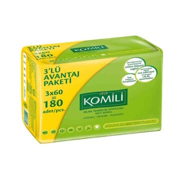 Komili Hijyenik Alkolsüz Islak Temizlik Havlusu 3x60 Adet - Komili