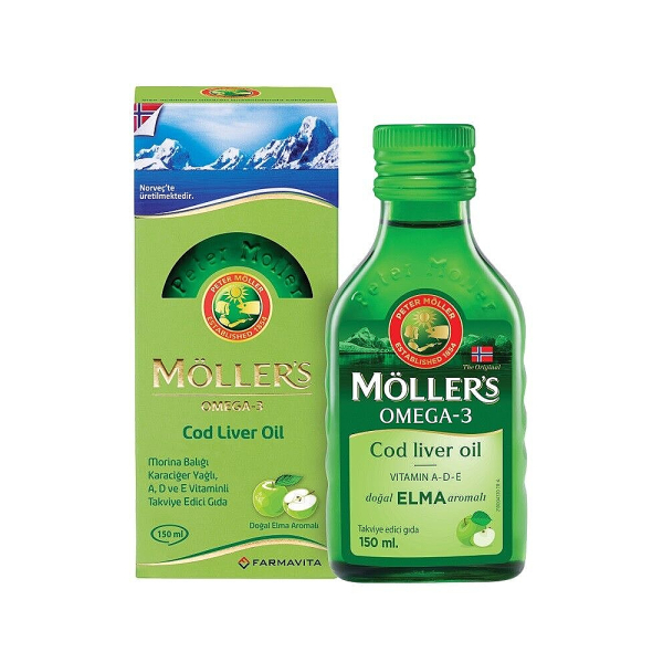 Möller's Omega-3 Cod Liver Oil Doğal Elma Aromalı 150ml Takviye Edici Gıda - 1