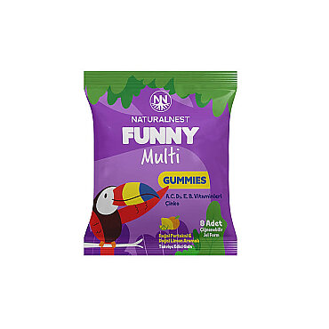 Naturalnest Funny Multi Gummies Doğal Portakal & Doğal Limon Aromalı Takviye Edici Gıda 8 Adet Çiğnenebilir Jel Form - Naturalnest