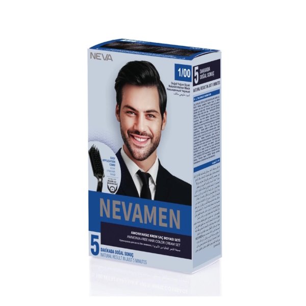 Neva Nevamen 1/00 Doğal Yoğun Siyah Amonyaksız Krem Saç Boyası Seti - 1
