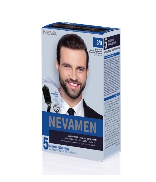 Neva Nevamen 3/0 Kahve Siyah Amonyaksız Krem Saç Boyası Seti - 1