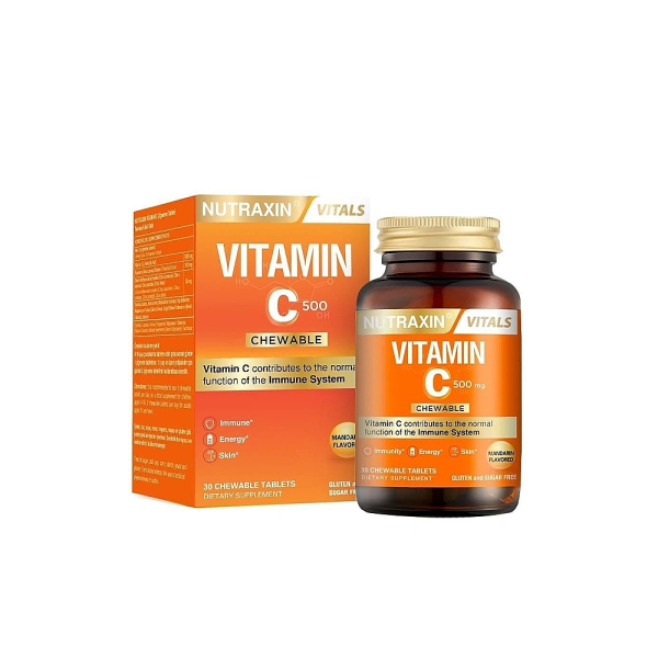 Nutraxin Vitamin C 500mg Mandalina Aromalı 30 Çiğneme Tableti Takviye Edici Gıda - 1