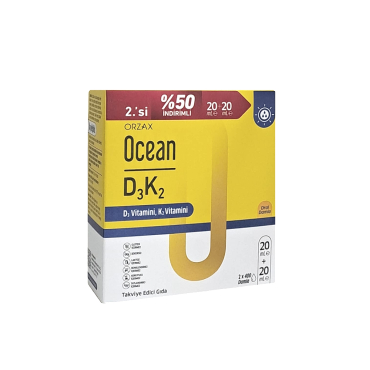 Ocean D3K2 2.'si %50 İndirimli 20ml+20ml Damla Takviye Edici Gıda - Ocean