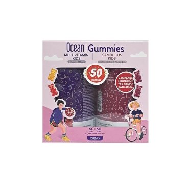 Ocean Gummies Multivitamin Kids + Sambucus Kids Gıda Takviyesi 60+60 Avantajlı Paket - Ocean