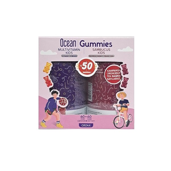 Ocean Gummies Multivitamin Kids + Sambucus Kids Gıda Takviyesi 60+60 Avantajlı Paket - 1