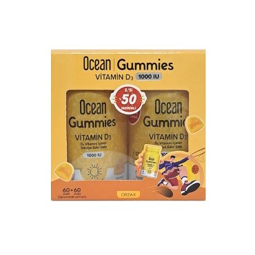 Ocean Gummies Vitamin D3 1000IU Portakal Aromalı Gıda Takviyesi 60+60 Avantajlı Paket - Ocean