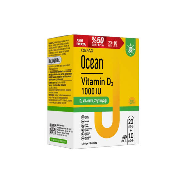 Ocean Vitamin D3 1000IU %50 Daha Fazla 30ml Takviye Edici Gıda - 1