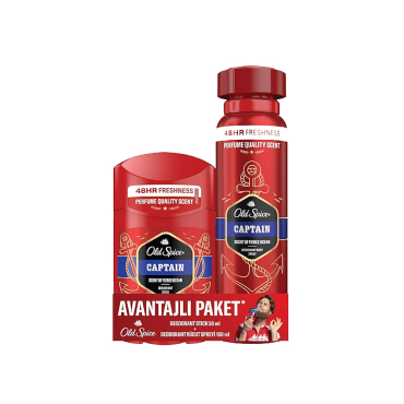 Old Spice Captain Deodorant Stick 50 ml + Captain Deodorant Vücut Spreyi 150 ml Avantajlı Paket - Old Spice