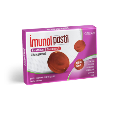 Orzax İmunol Karamürver & Çilek Aromalı Pastil 12 Adet Takviye Edici Gıda - Orzax