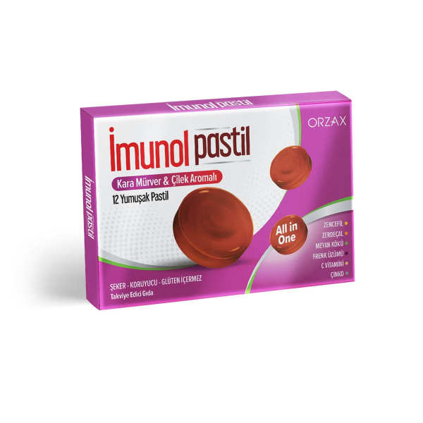 Orzax İmunol Karamürver & Çilek Aromalı Pastil 12 Adet Takviye Edici Gıda - 1