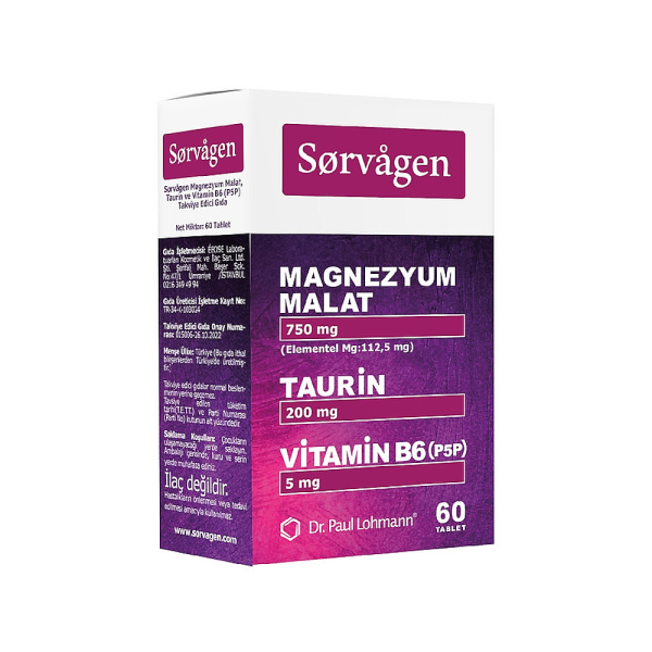 Sorvagen Magnezyum Malat, Taurin ve Vitamin B6 İçeren Takviye Edici Gıda 60 Tablet - 1