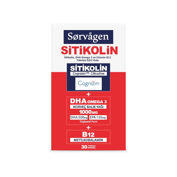 Sorvagen Sitikolin DHA Omega 3 ve B12 Takviye Edici Gıda 30 Kapsül - 1