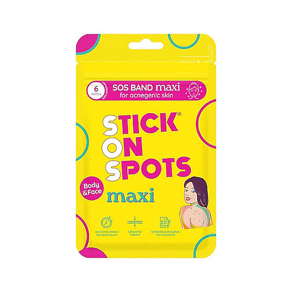 Stick On Spots SOS Band Maxi Body & Face for Acnegenic Skin Akneli Ciltler İçin Yüz ve Vücut Büyük Boy Sivilce Bandı 6 Adet - 1