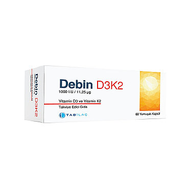 Debin D3K2 1000IU Takviye Edici Gıda 60 Yumuşak Kapsül - Tabilaç