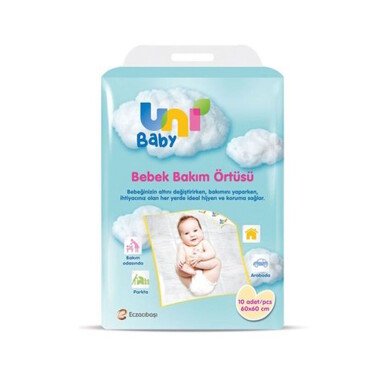 Uni Baby Bebek Bakım Örtüsü 60x60cm 10 Adet - Uni Baby