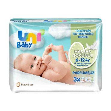 Uni Baby Hassas Dokunuş Islak Mendil Parfümsüz 6-12 Ay 3x52 Adet - Uni Baby
