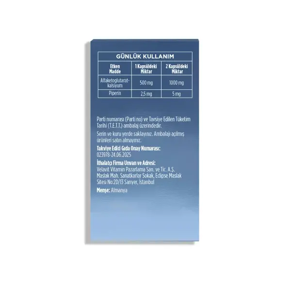 Velavit V-AKG Ca - Alfaketoglutarat-kalsiyum (AKG) Longevity - 60 Kapsül - 2