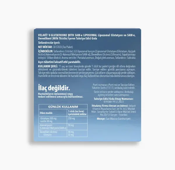 Velavit V-Glutathione with SAM-e Liposomal Takviye Edici Gıda 30 Saşe - 2